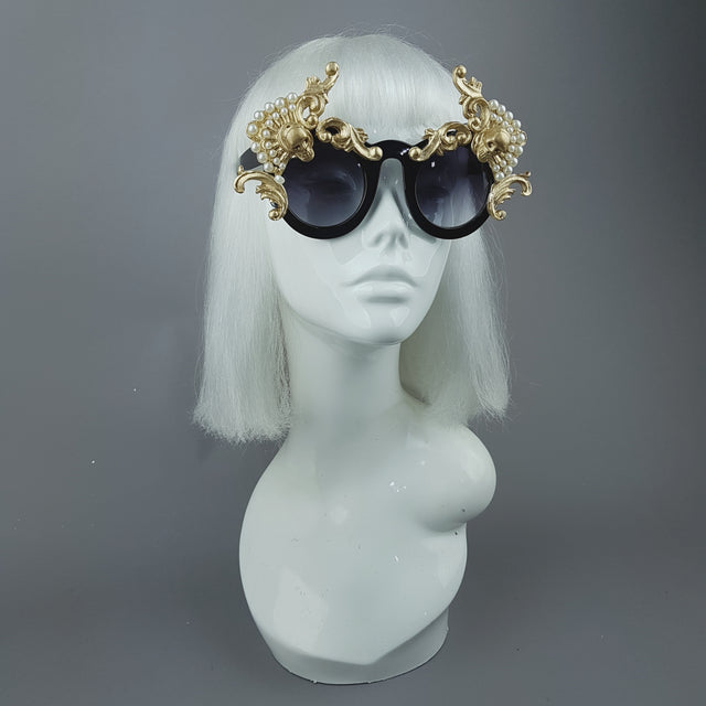 "Déesse" Gold Filigree & Pearl Ornate Sunglasses