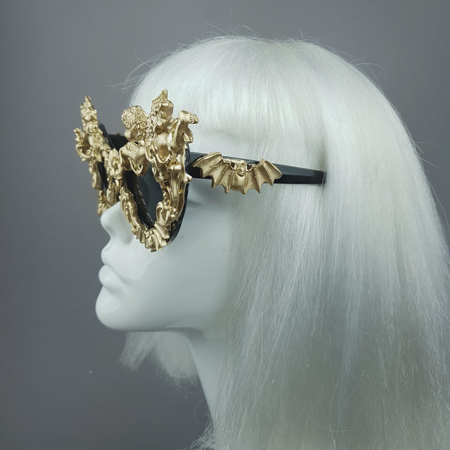 "Kalma" Gold Filigree & Bat Ornate Sunglasses