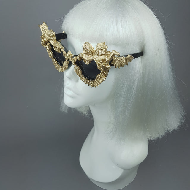 "Kalma" Gold Filigree & Bat Ornate Sunglasses