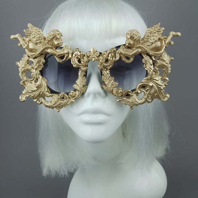 "Seraphim" Gold Filigree Ornate Cherub Sunglasses