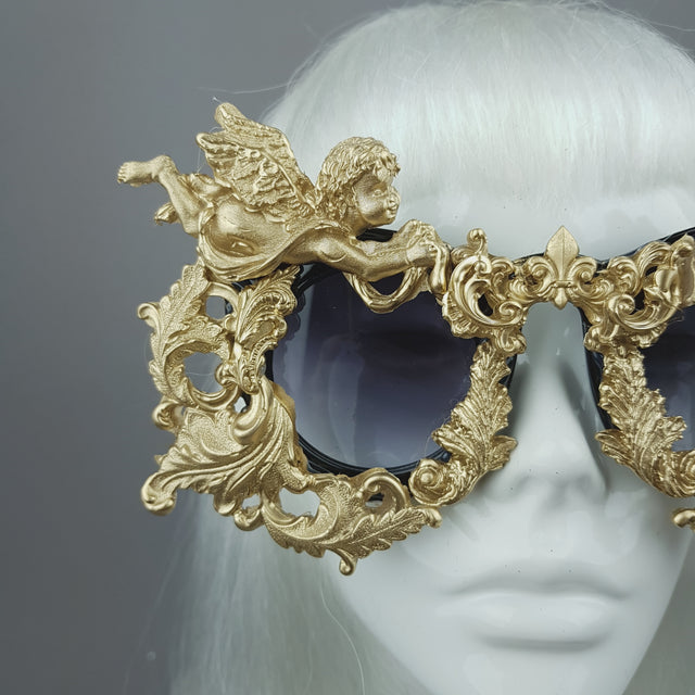"Seraphim" Gold Filigree Ornate Cherub Sunglasses