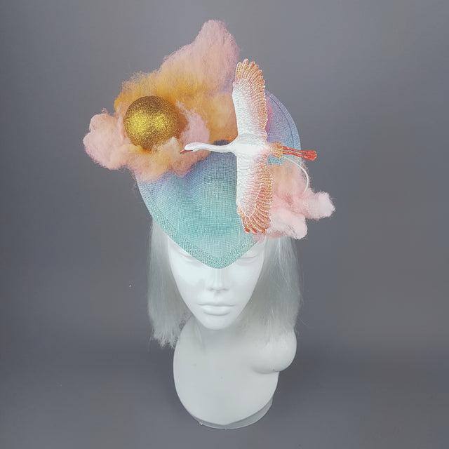 "Dusk" Sunset Sun, Clouds & Flamingo Fascinator Hat