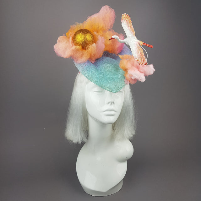 "Dusk" Sunset Sun, Clouds & Flamingo Fascinator Hat