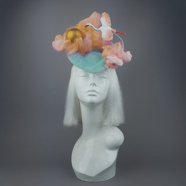 "Dusk" Sunset Sun, Clouds & Flamingo Fascinator Hat