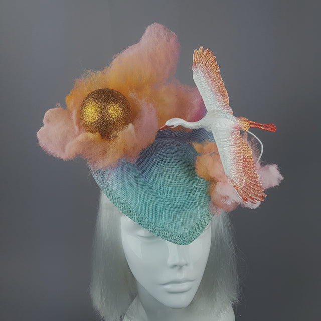 "Dusk" Sunset Sun, Clouds & Flamingo Fascinator Hat