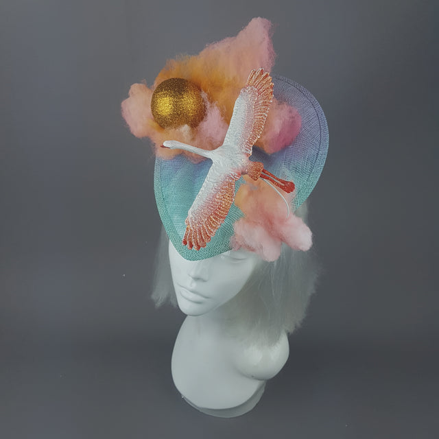 "Dusk" Sunset Sun, Clouds & Flamingo Fascinator Hat