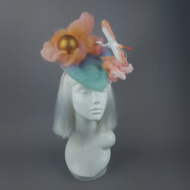 "Dusk" Sunset Sun, Clouds & Flamingo Fascinator Hat