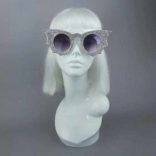 "Moonlit" Silver Glitter Bat Wing Sunglasses