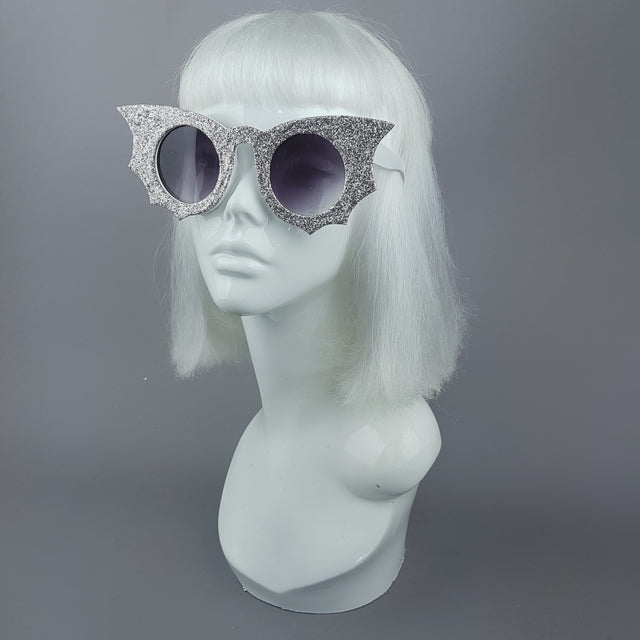 "Moonlit" Silver Glitter Bat Wing Sunglasses