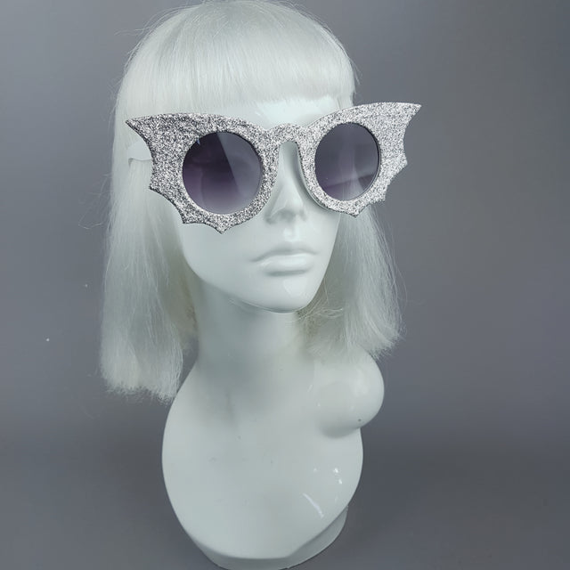 "Moonlit" Silver Glitter Bat Wing Sunglasses
