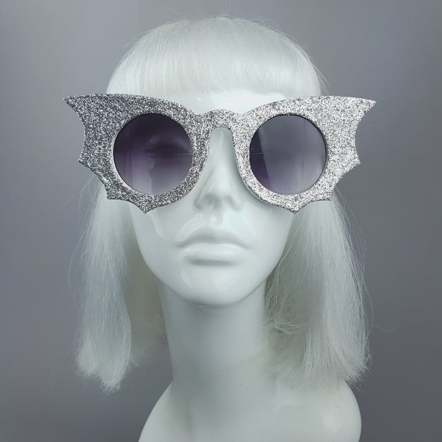 "Moonlit" Silver Glitter Bat Wing Sunglasses