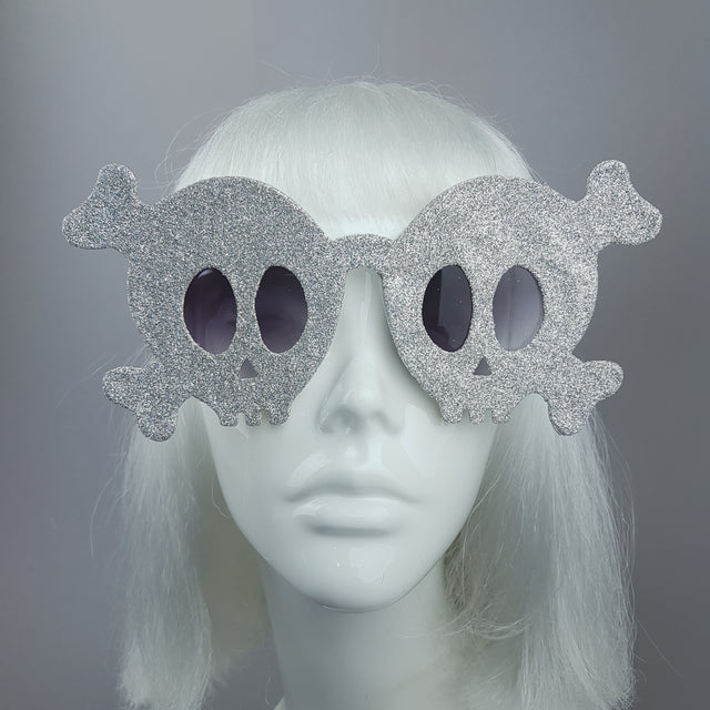 "Deadly" Dimond Silver Glitter Skull Sunglasses