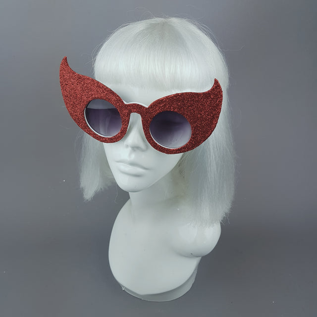 "Hex" Red Glitter Devil Horn Sunglasses