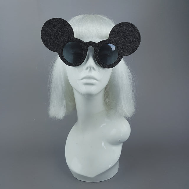 "Topo" Black Glitter Mouse Ear Sunglasses