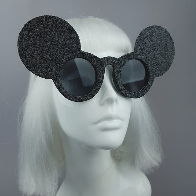 "Topo" Black Glitter Mouse Ear Sunglasses