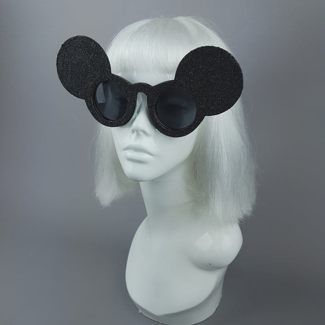 "Topo" Black Glitter Mouse Ear Sunglasses