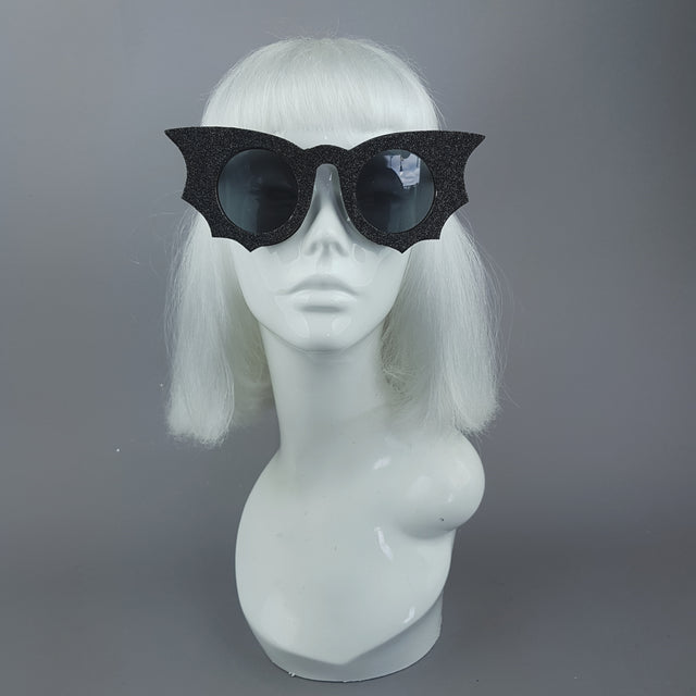 "Transylvania" Black Bat Wings Glitter Sunglasses