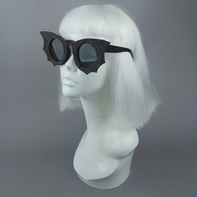 "Transylvania" Black Bat Wings Glitter Sunglasses