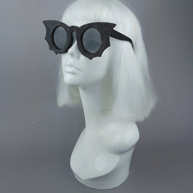 "Transylvania" Black Bat Wings Glitter Sunglasses