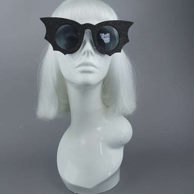 "Transylvania" Black Bat Wings Glitter Sunglasses