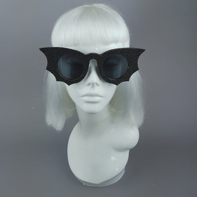 "Transylvania" Black Bat Wings Glitter Sunglasses