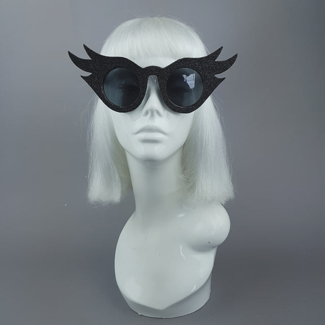"Lashes" Black Eyelash Glitter Novelty Statement Sunglasses