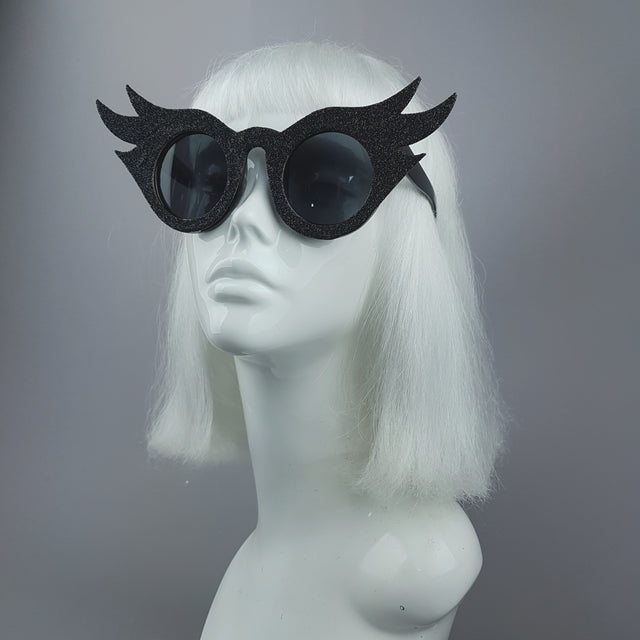"Lashes" Black Eyelash Glitter Novelty Statement Sunglasses