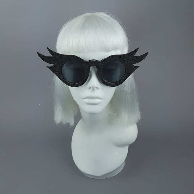 "Lashes" Black Eyelash Glitter Novelty Statement Sunglasses