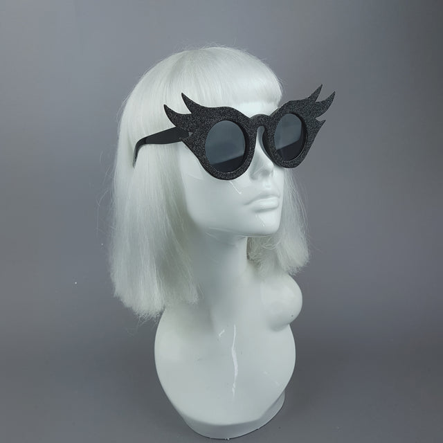 "Lashes" Black Eyelash Glitter Novelty Statement Sunglasses
