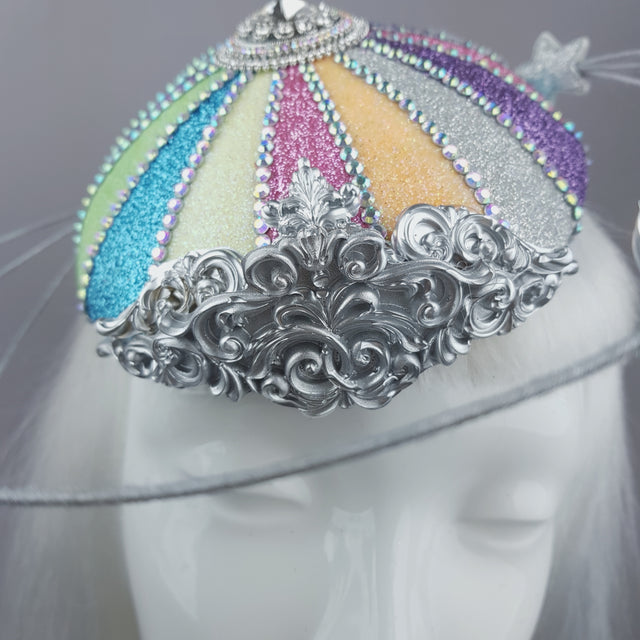 "CandyFloss Dreams" Pastel Circus Carousel Wired Veil Hat
