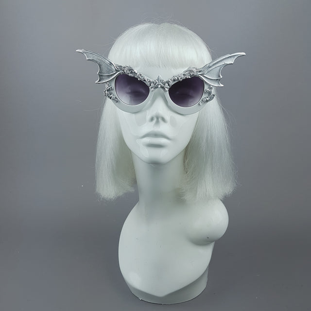 "Vamp" Silver Bat Wing Filigree Catseye Sunglasses