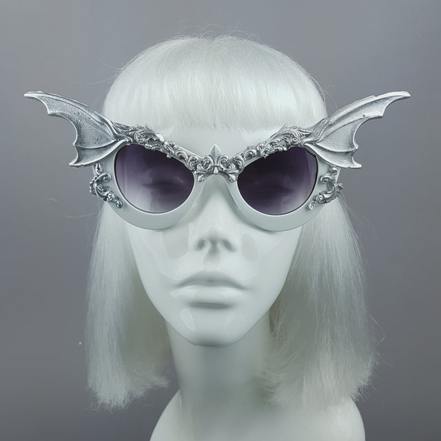 "Vamp" Silver Bat Wing Filigree Catseye Sunglasses