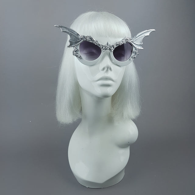 "Vamp" Silver Bat Wing Filigree Catseye Sunglasses