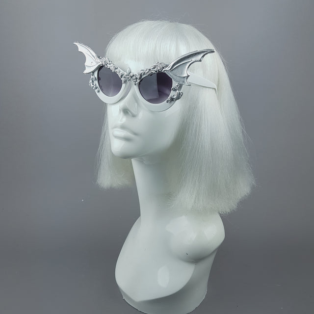 "Vamp" Silver Bat Wing Filigree Catseye Sunglasses