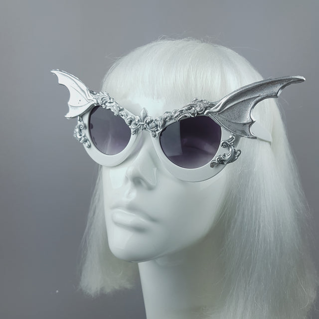 "Vamp" Silver Bat Wing Filigree Catseye Sunglasses
