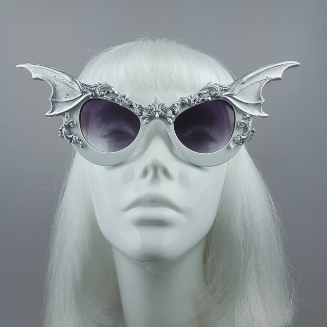 "Vamp" Silver Bat Wing Filigree Catseye Sunglasses