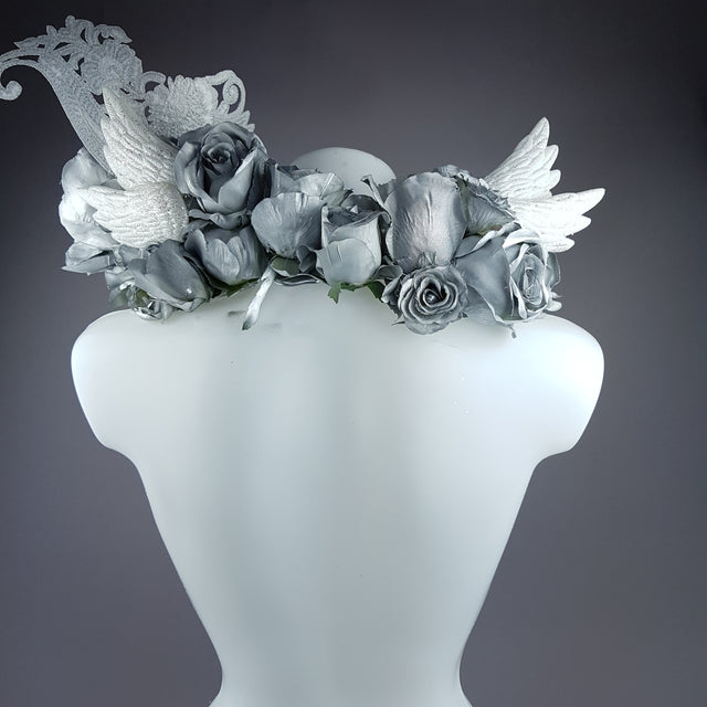 "Angelus" Silver Rose, Angel Wing Moulded Shoulder/Neckpiece