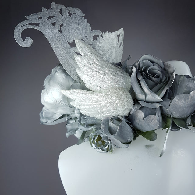 "Angelus" Silver Rose, Angel Wing Moulded Shoulder/Neckpiece