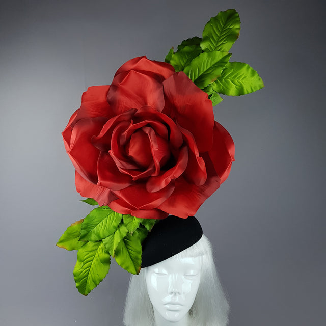 "Coming Up Roses" Giant Red Rose Fascinator Hat
