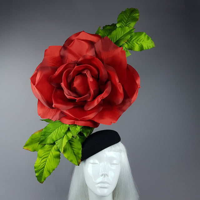 "Coming Up Roses" Giant Red Rose Fascinator Hat