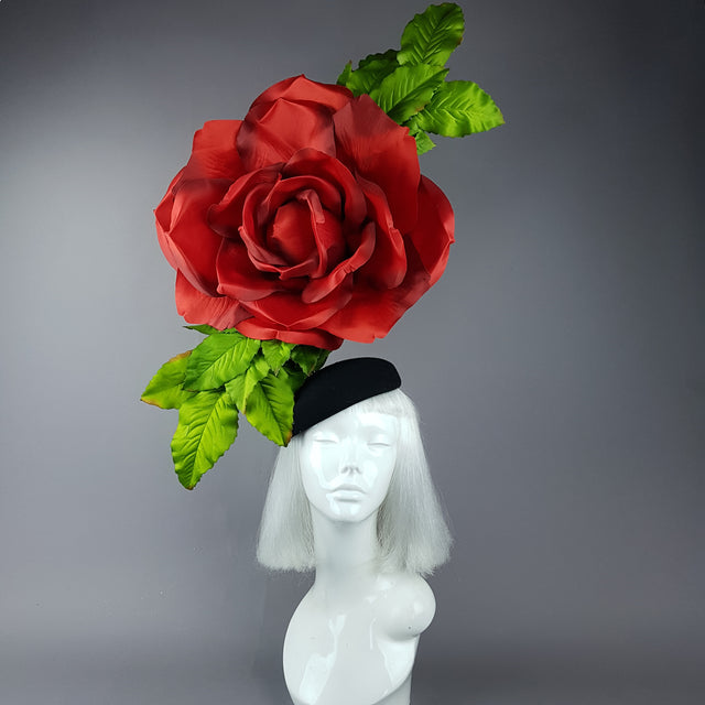 "Coming Up Roses" Giant Red Rose Fascinator Hat