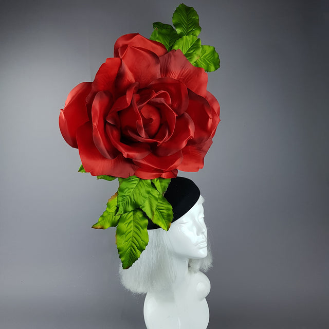 "Coming Up Roses" Giant Red Rose Fascinator Hat