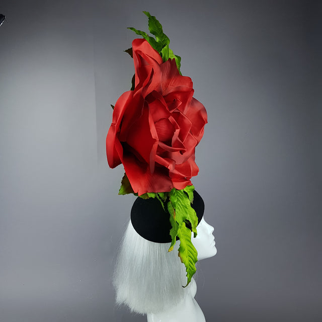 "Coming Up Roses" Giant Red Rose Fascinator Hat