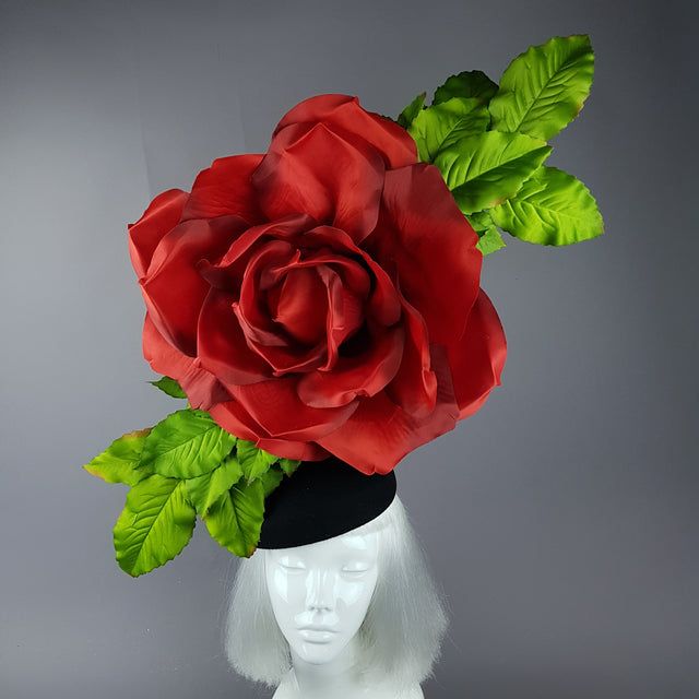 "Coming Up Roses" Giant Red Rose Fascinator Hat