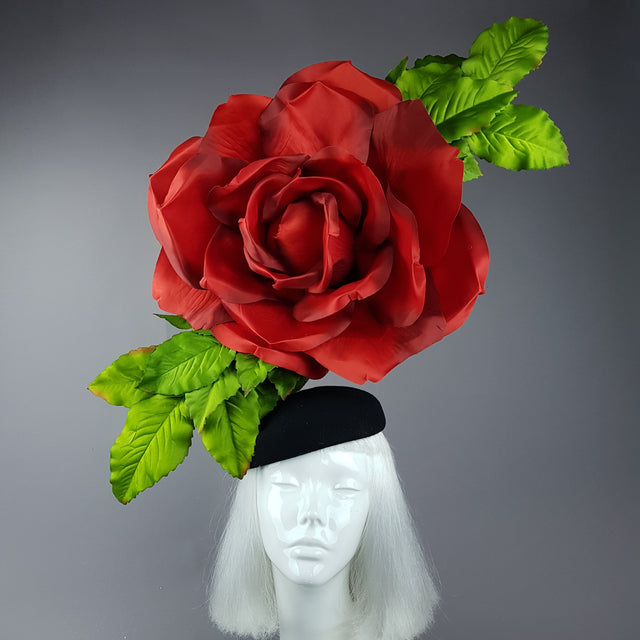 "Coming Up Roses" Giant Red Rose Fascinator Hat