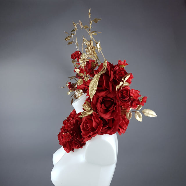 "Inferno" Red Rose, Cherub Halo Moulded Shoulder/Neckpiece