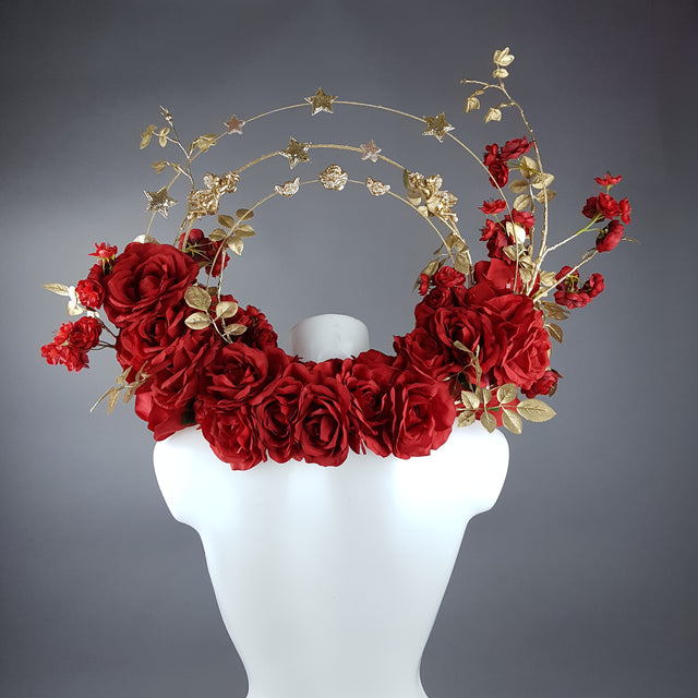 "Inferno" Red Rose, Cherub Halo Moulded Shoulder/Neckpiece