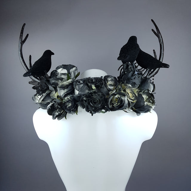 "Corvum Noir" Dark Rose, Antlers and Raven Moulded Shoulder/Neckpiece