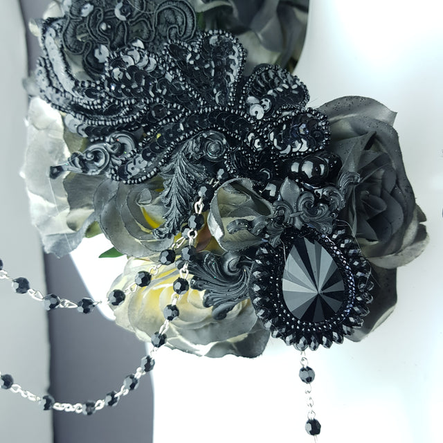 "Corvum Noir" Dark Rose, Antlers and Raven Moulded Shoulder/Neckpiece