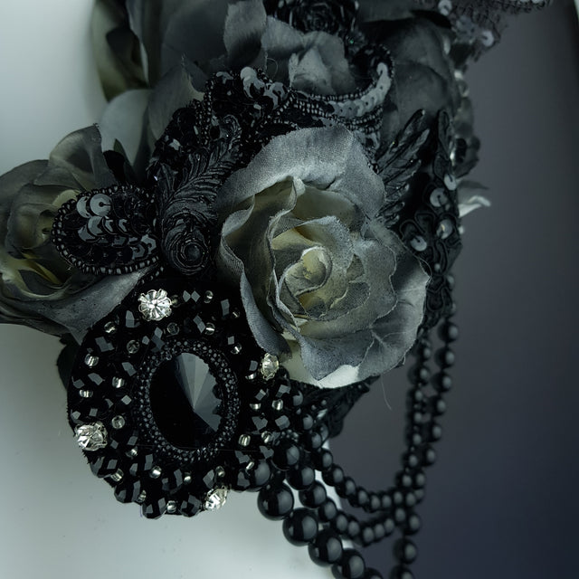 "Corvum Noir" Dark Rose, Antlers and Raven Moulded Shoulder/Neckpiece